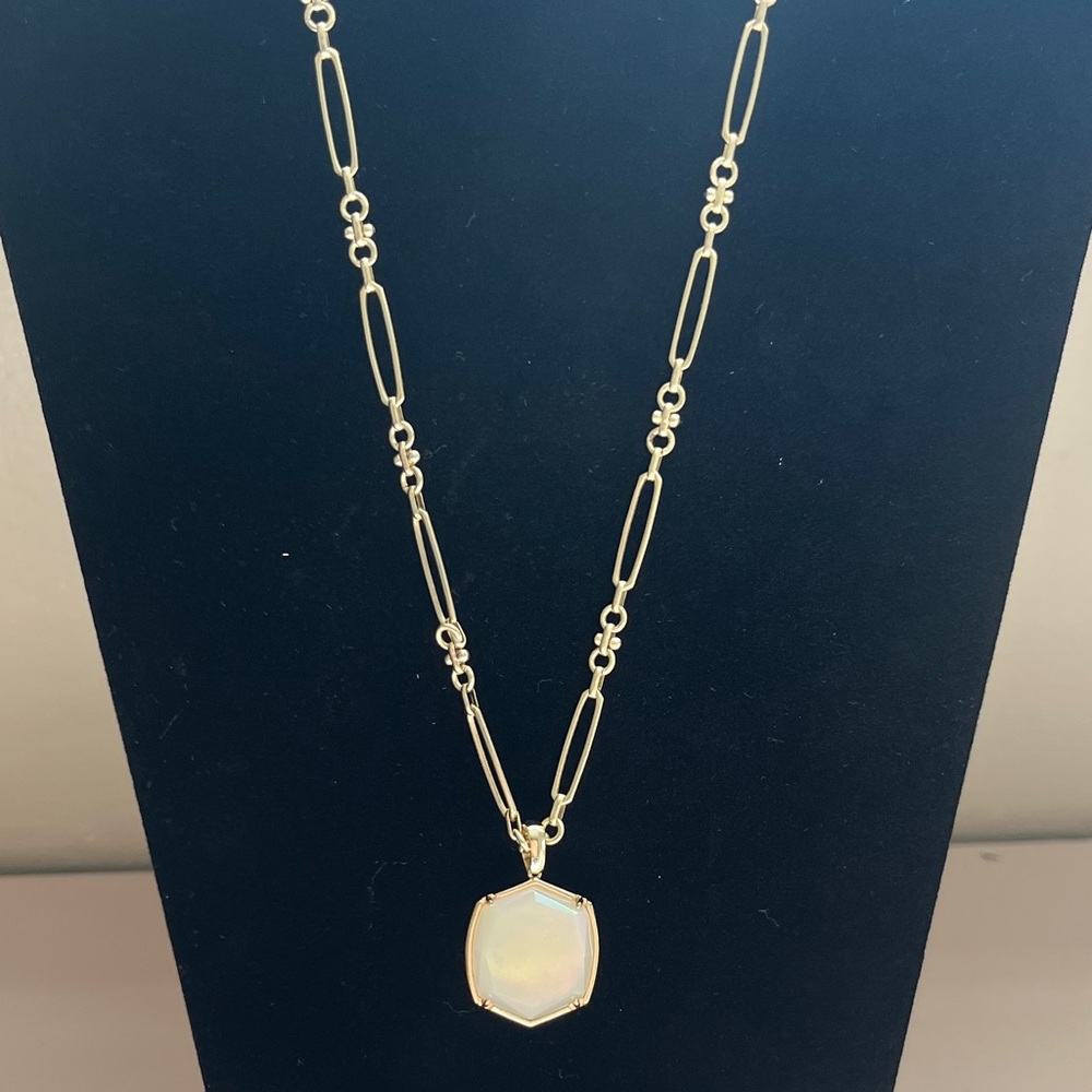 Kendra Scott Gold Necklace with Hexagon Opal Pendant